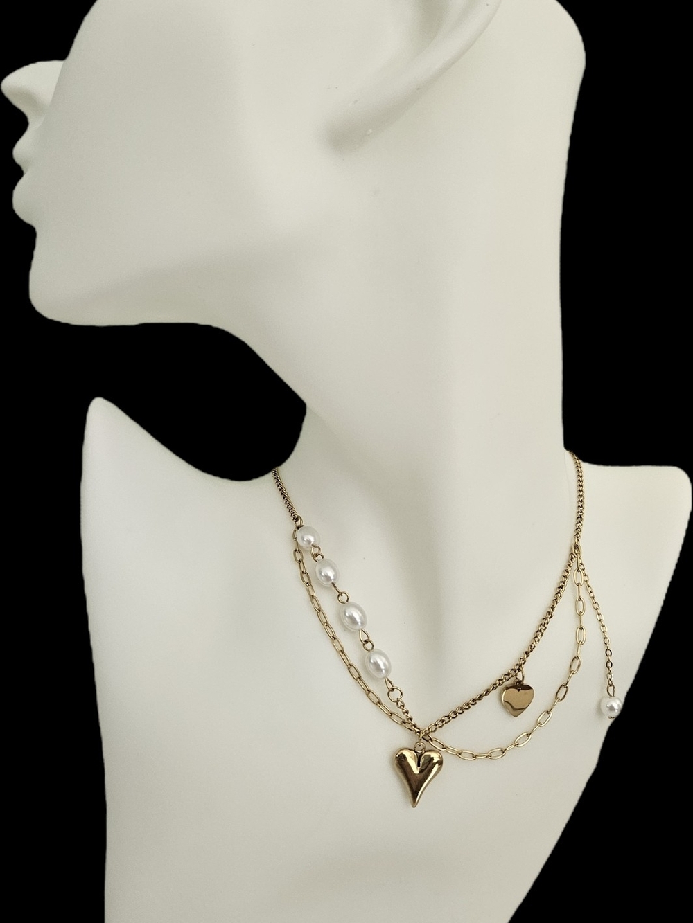 NWT Set of 3 Necklaces Gold Heart Pearl Chain Feminine Preppy Summer